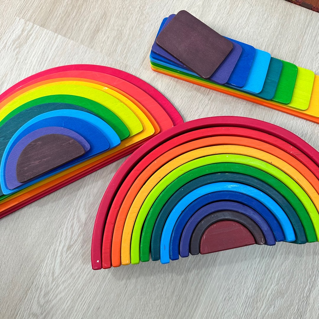 Wooden Rainbow Playset Montessori Grimm inspired, Hobbies & Toys