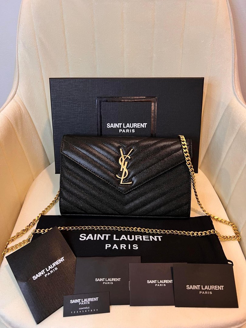 YSL Wallet on Chain ( Gold ), Luxury, Bags & Wallets on Carousell