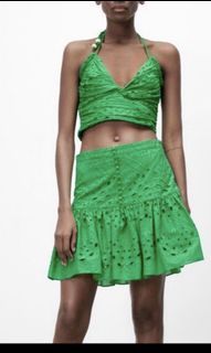 Zara eyelet green skirt