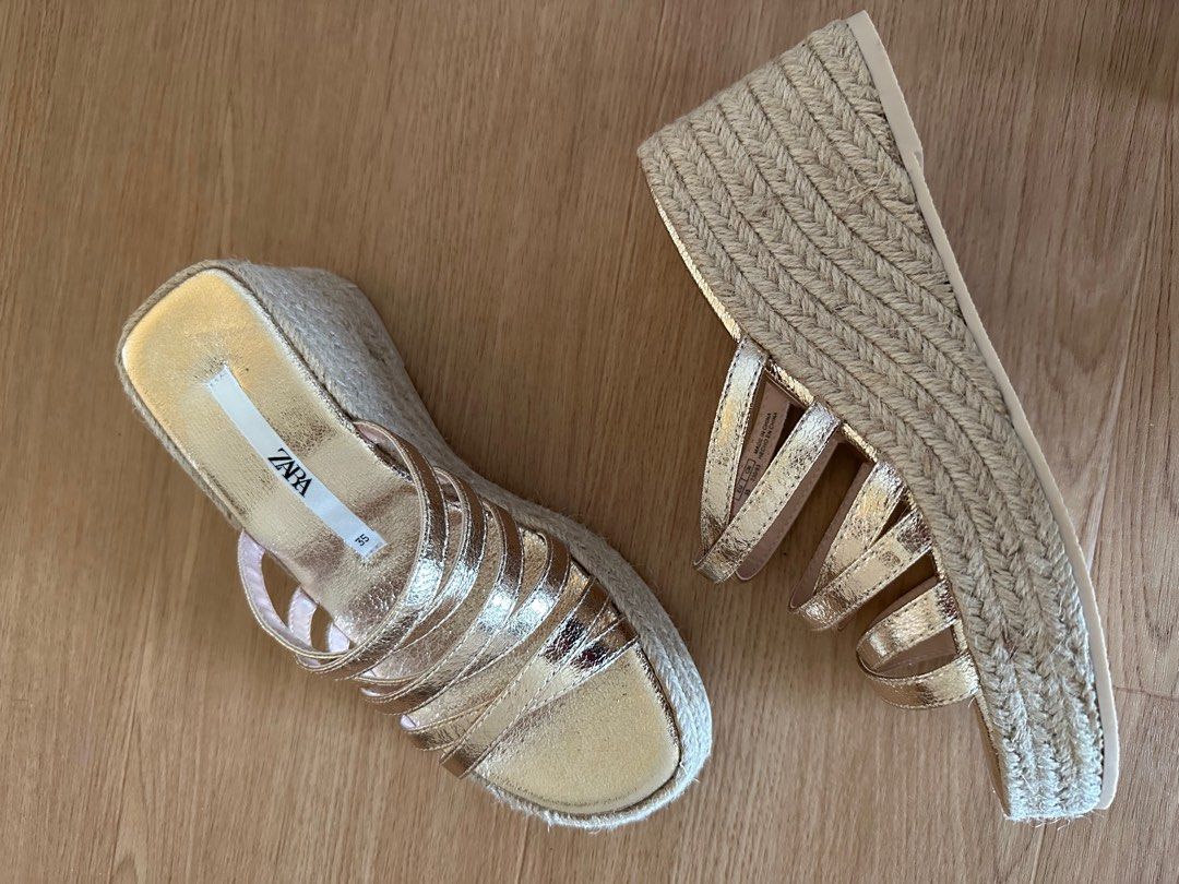 Gold metallic discount wedge sandals