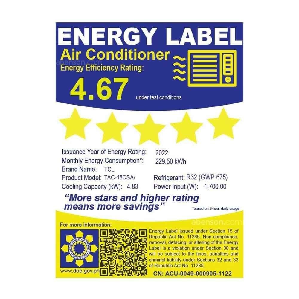 2 HP Splittype Inverter Dehumidifier Air Conditioner Brand TCL Model