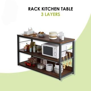 3 Layer Kitchen Shelf Organizer Wooden Rack Microwave Storage Multipurpose Organizer Table Minimalist Home Shelf