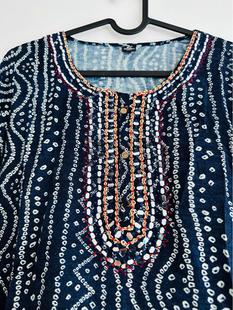 45 Embroidered XL mirror work kurti kurta Long Dress Garba Indian