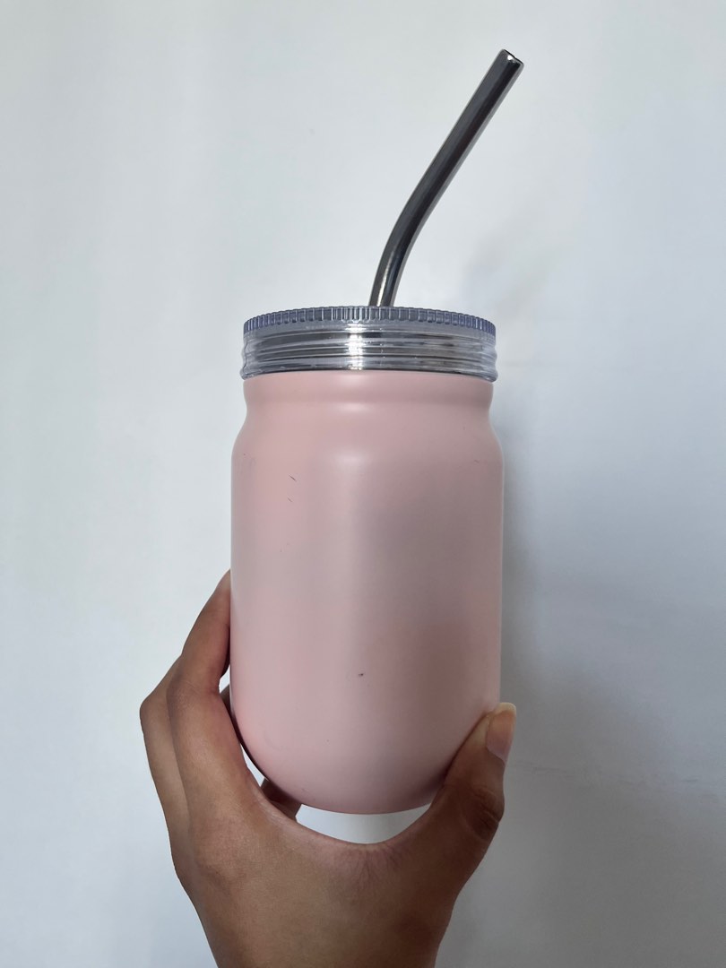 500ml Mason Jar Tumbler with Straw, Furniture & Home Living