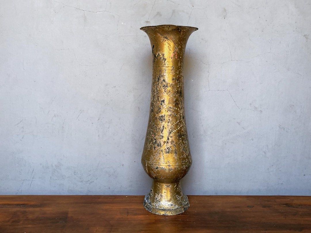 小】3984 明治時代 時代金工 古銅製立体彫刻龍巻花生 花瓶 古銅花生 花瓶 -