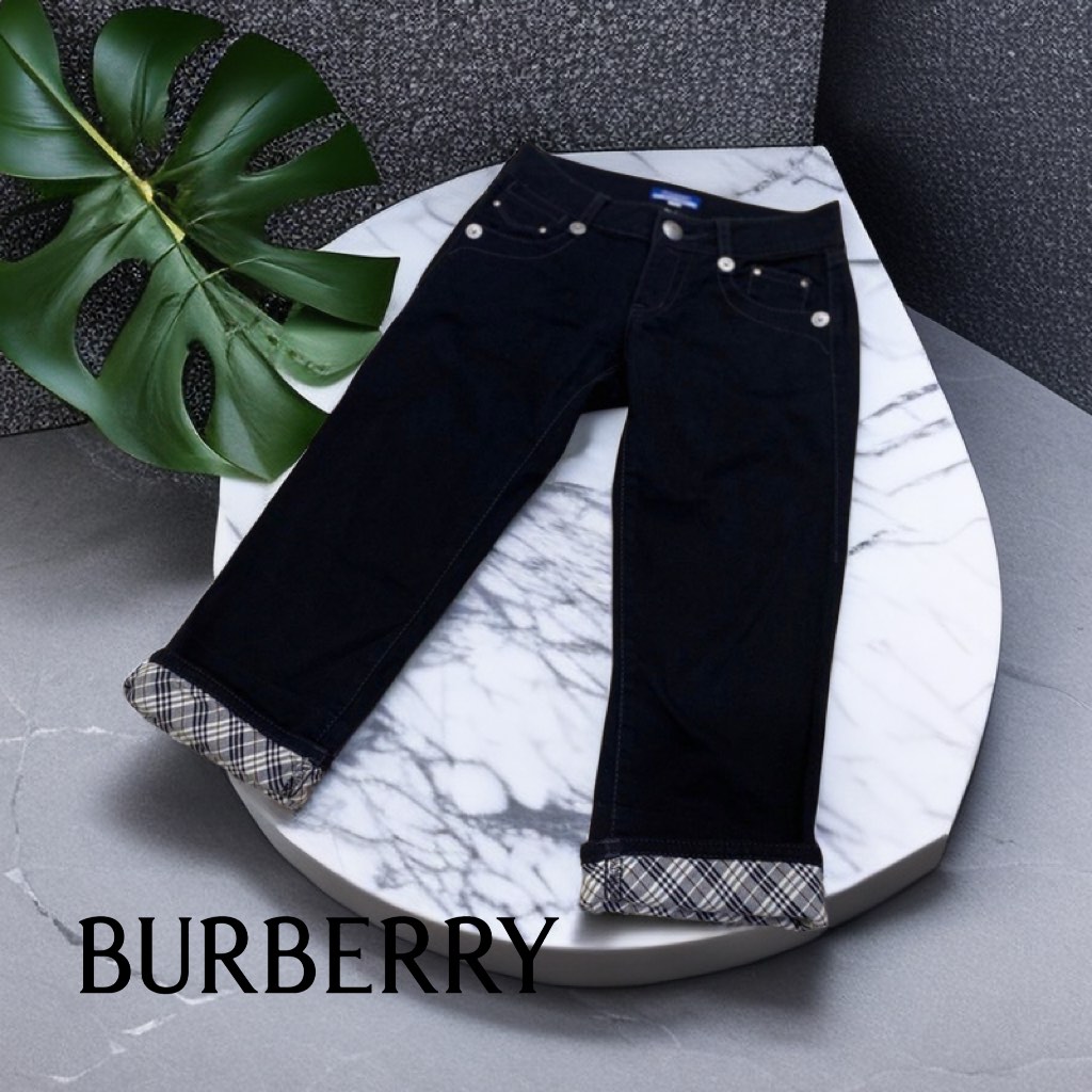 🎠藍標BURBERRY LONDON BLUE LABEL| 黑色彈力反折經典格紋牛仔褲Size