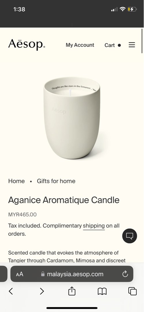 Aesop Aganice Aromatique Candle, Furniture & Home Living, Home ...
