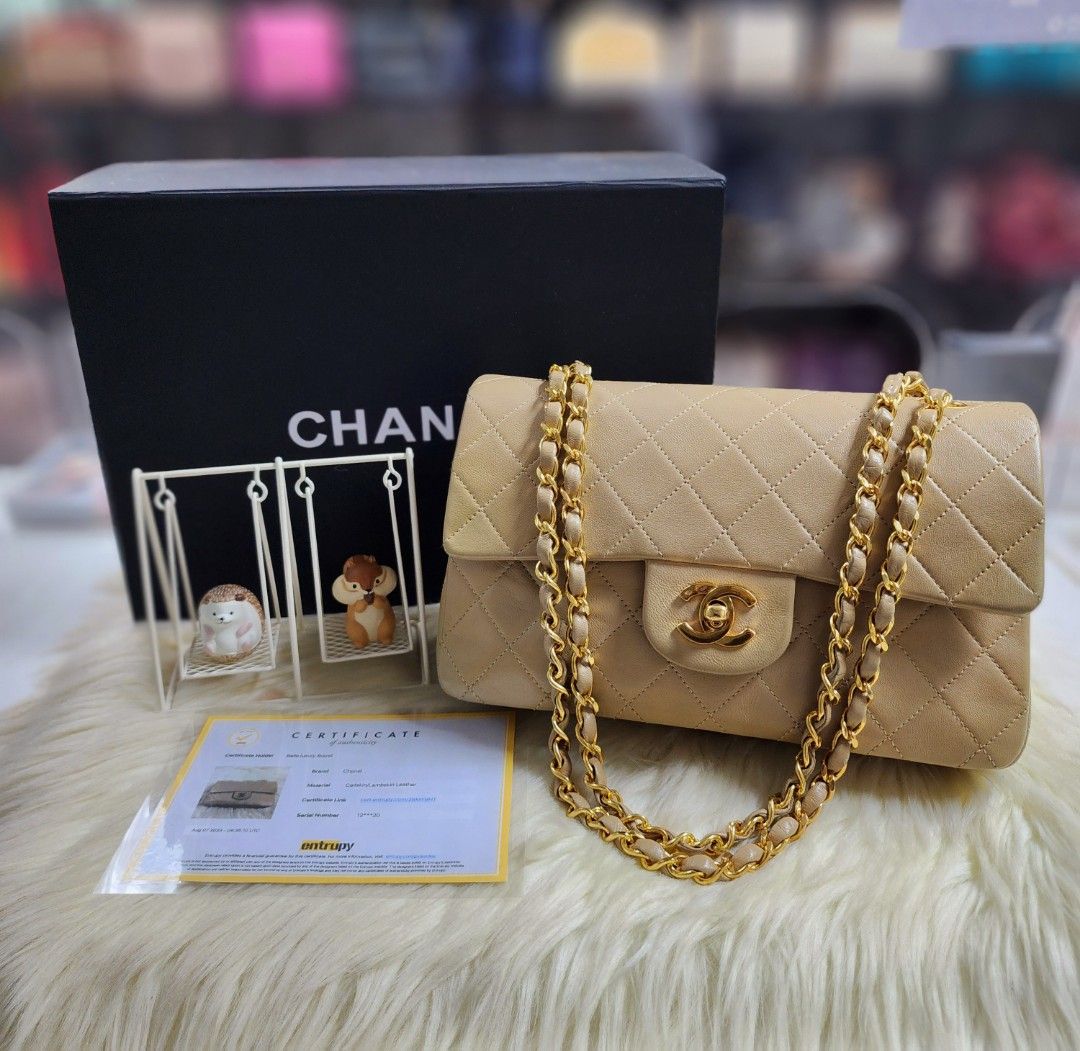 AUTH. CHANEL VINTAGE SMALL BEIGE LAMB GHW, Luxury, Bags & Wallets on  Carousell