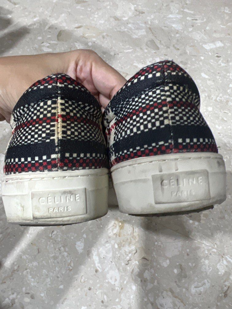 Authentic Celine Men Slip On Casual Loafers in Gingham Prints Eur