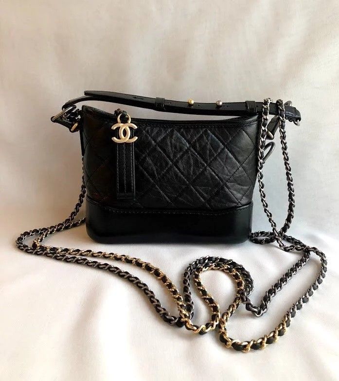 Authentic Chanel Small Gabrielle Hobo Aged Calfskin Black with