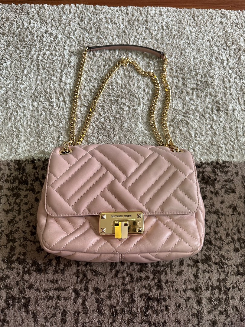 Authentic Peyton Medium Quilted Shoulder Bag Pink, Luxury, Bags