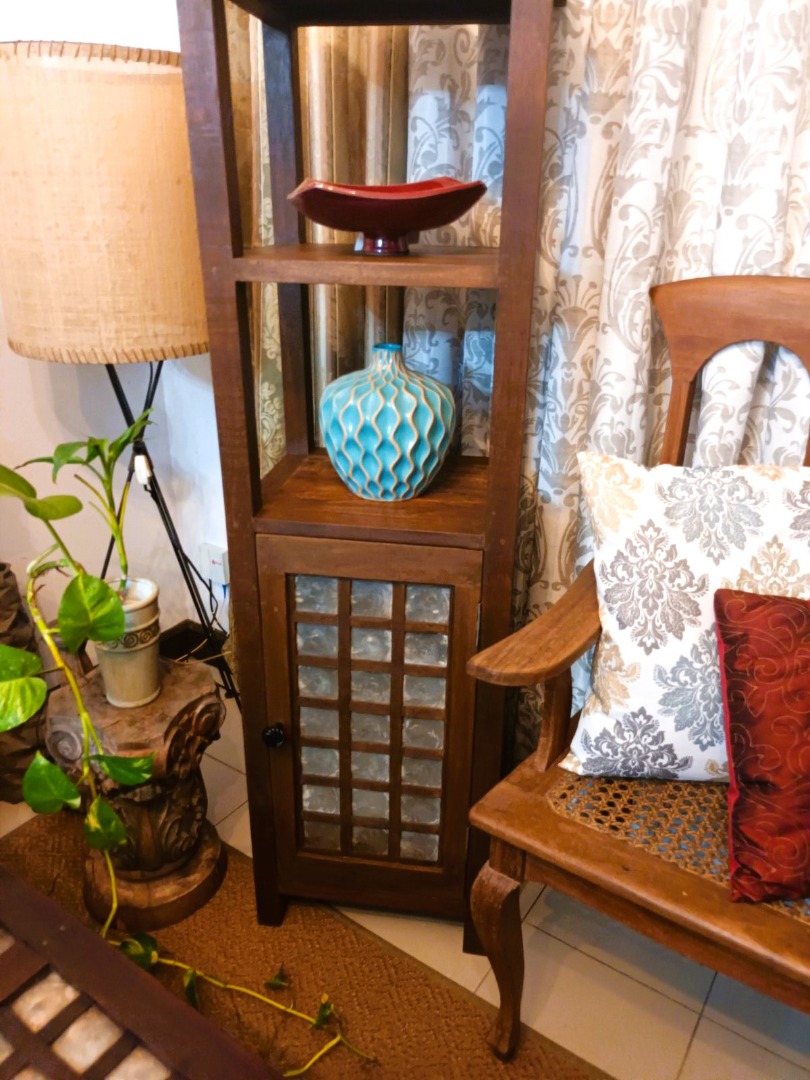 Beautiful shelf with capiz door made from old capiz window and