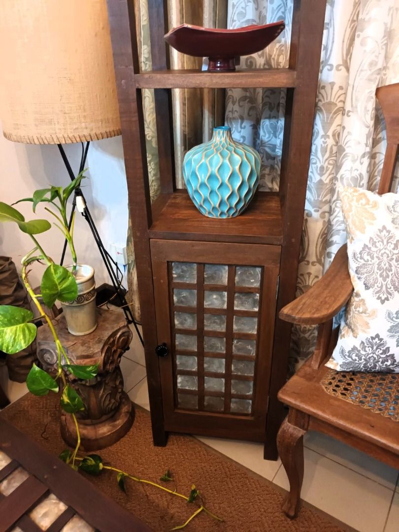 Beautiful shelf with capiz door made from old capiz window and