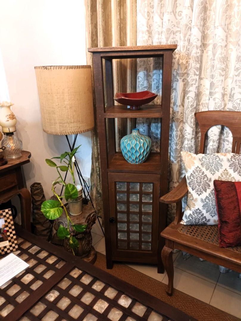Beautiful shelf with capiz door made from old capiz window and
