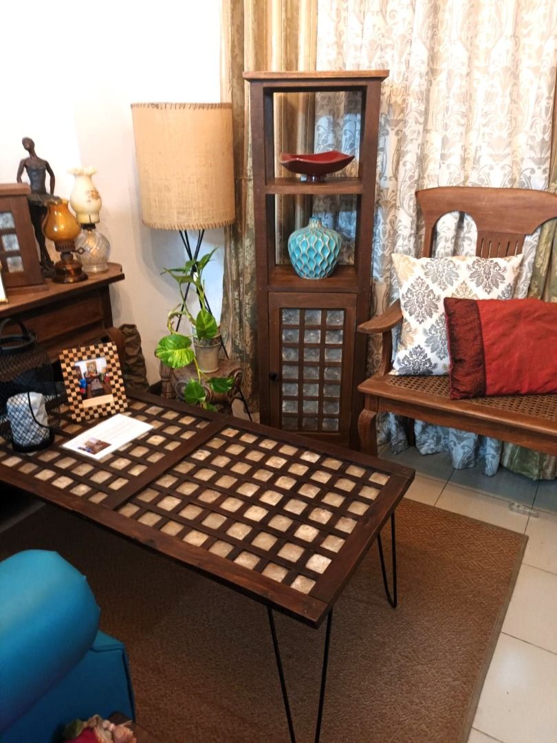 Beautiful shelf with capiz door made from old capiz window and