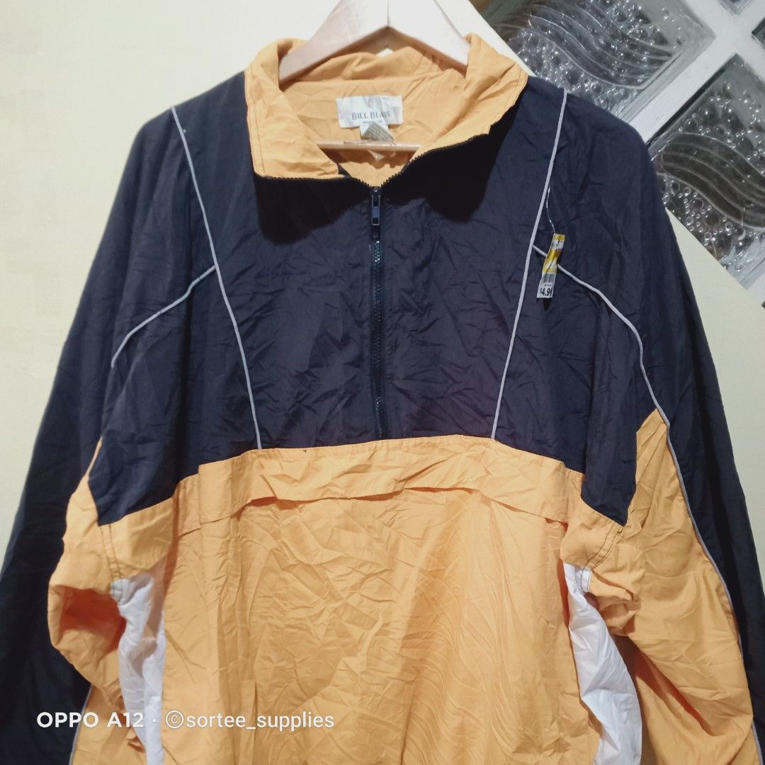 BILL BLASS VINTAGE WINDBREAKER ZIPPER JACKET NAVY BLUE YELLOW XL 28x28 Men s Fashion Activewear on Carousell