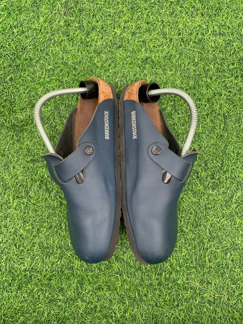 Birkenstock Boston Clogs Navy Blue Soft Leather, Men's Fashion ...