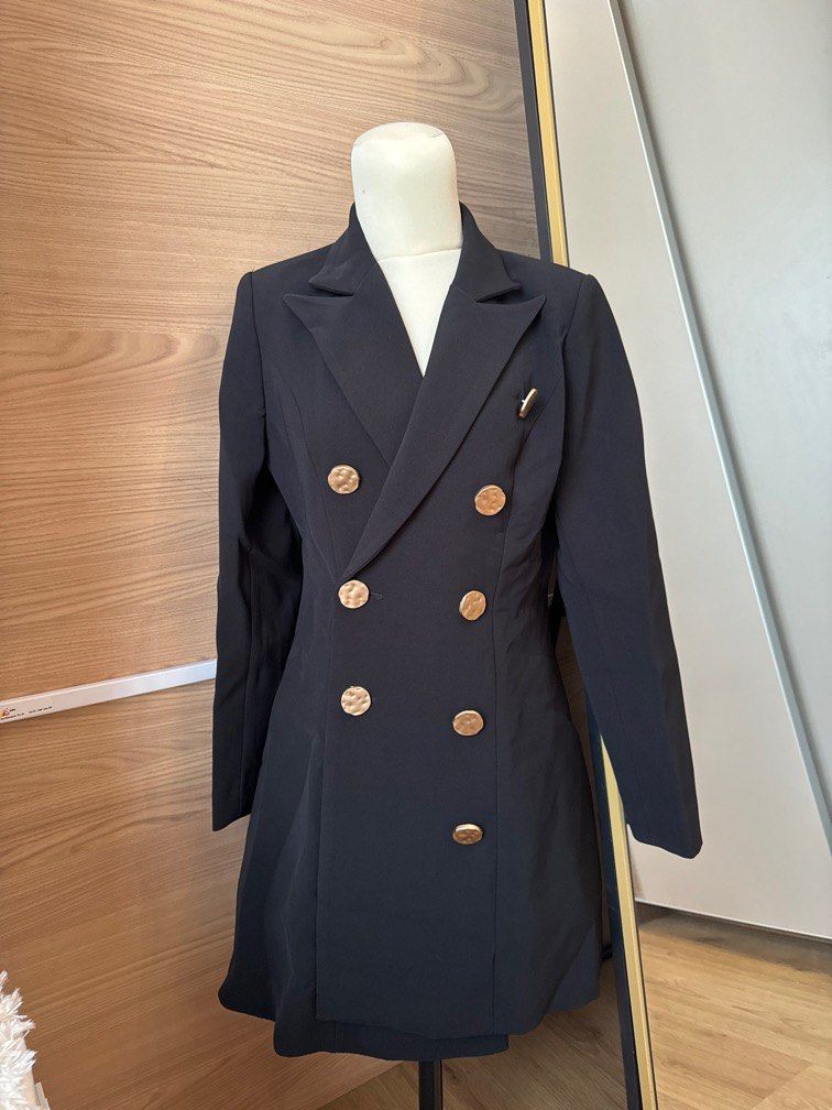 Black Gold Buttoned Blazer Outerwear Dress