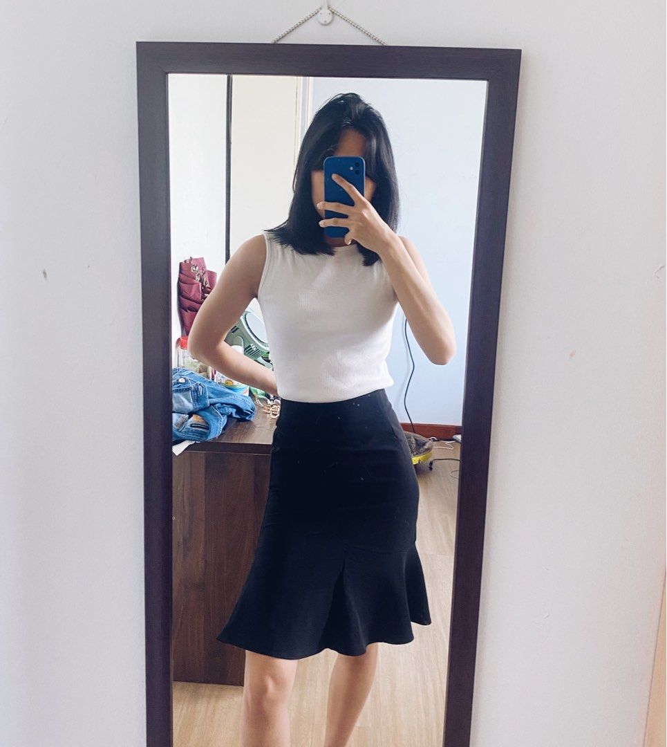 Black High Waist Flare Midi Skirt Women s Fashion Bottoms