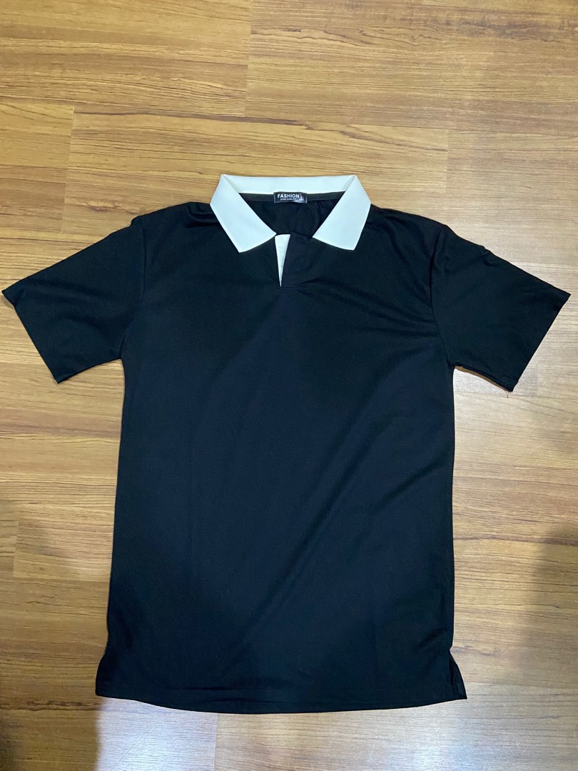 Black shirt with cheap white collar