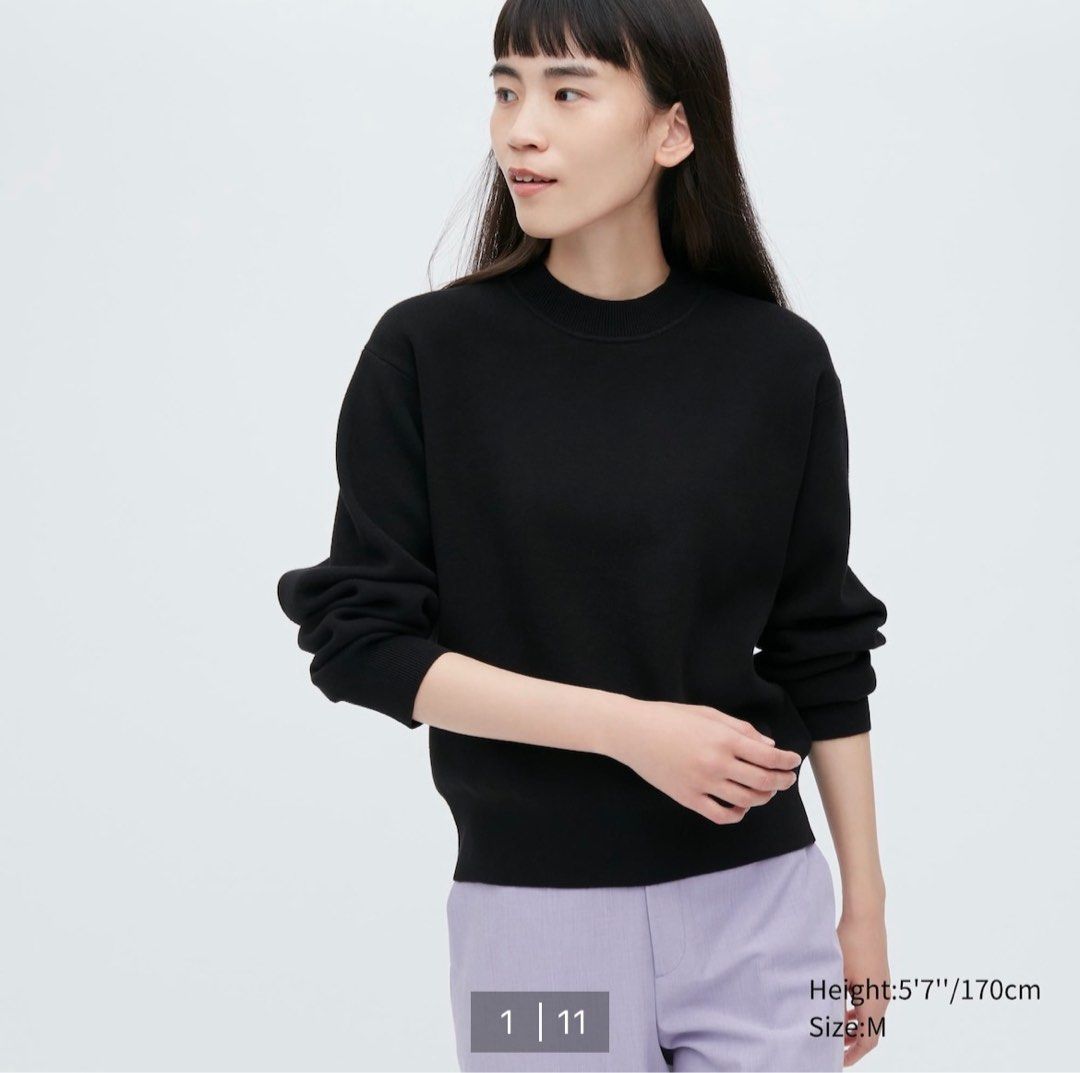 BNWT Uniqlo Smooth Cotton Crew Neck Long Sleeve Sweater in black