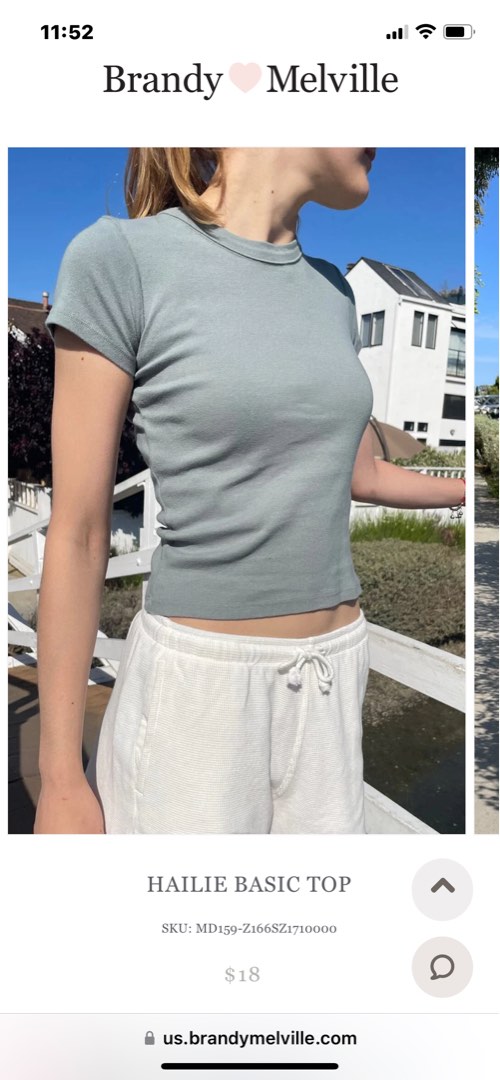 Brandy Melville sage green hailie basic tee top y2k crop top baby tee