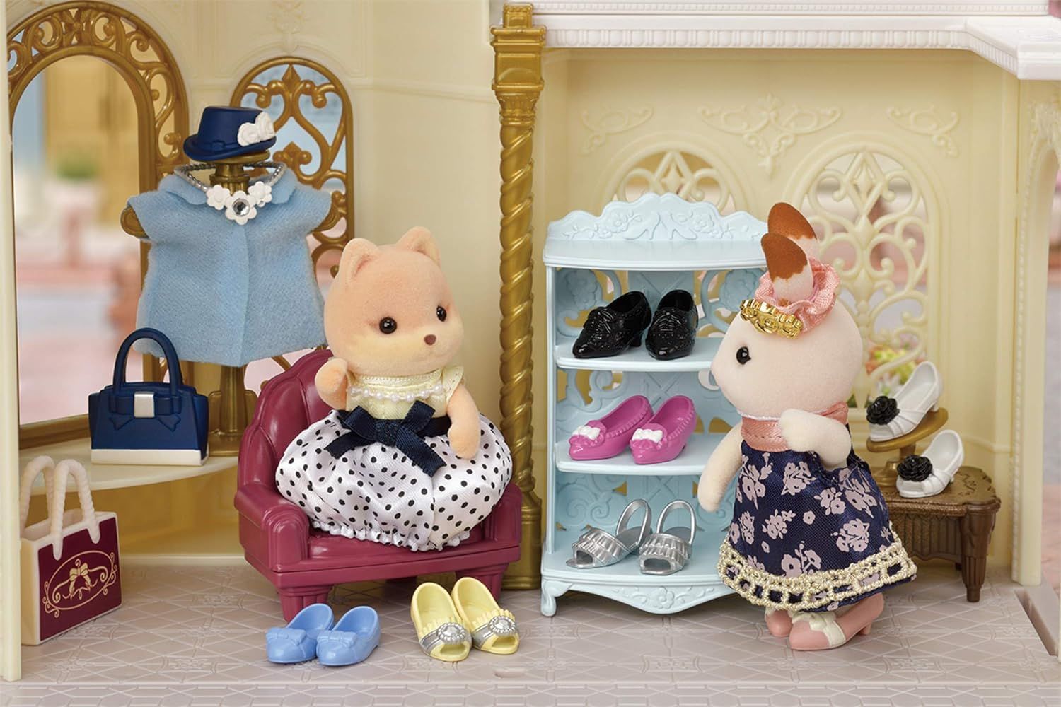 Calico Critters Fashion Playset Shoe Shop Collection, Dollhouse Playset ...