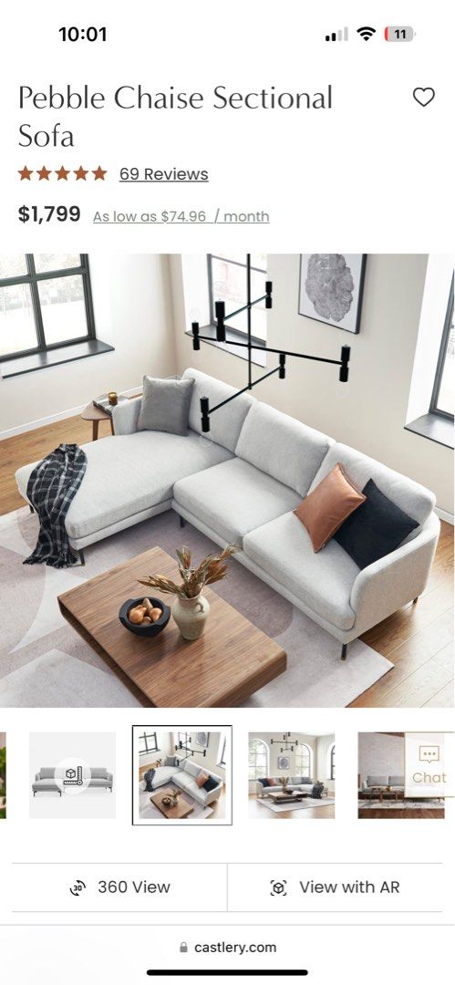 Castlery pebble chaise store sectional sofa