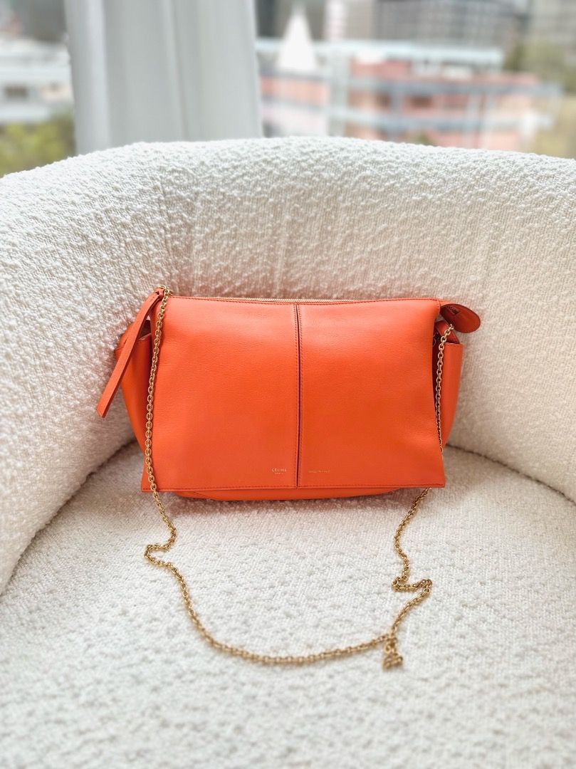 Celine Tri-Fold Clutch on Chain Orange Calfskin – Coco Approved Studio