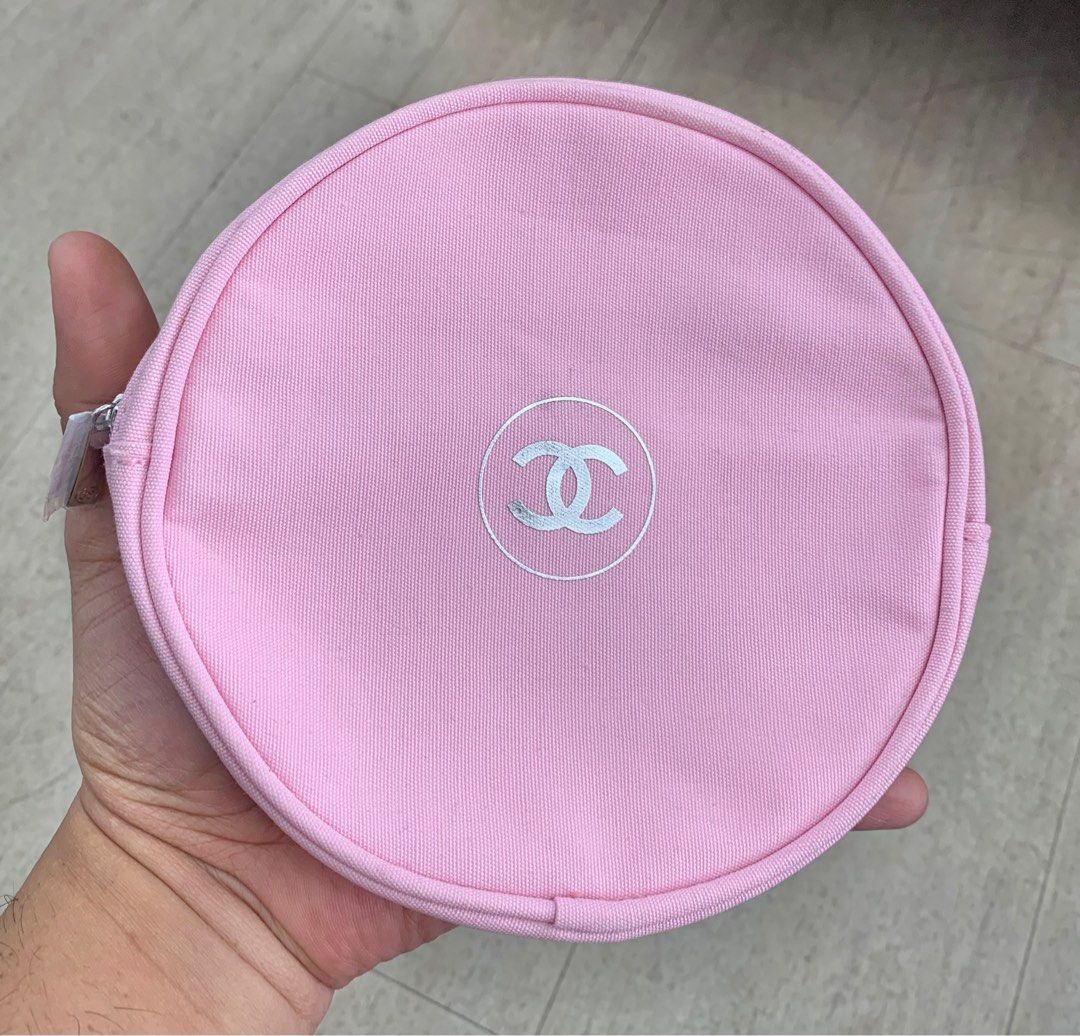 Chanel Beaute Baby Pink Round Pouch Makeup Bag, Women's Fashion