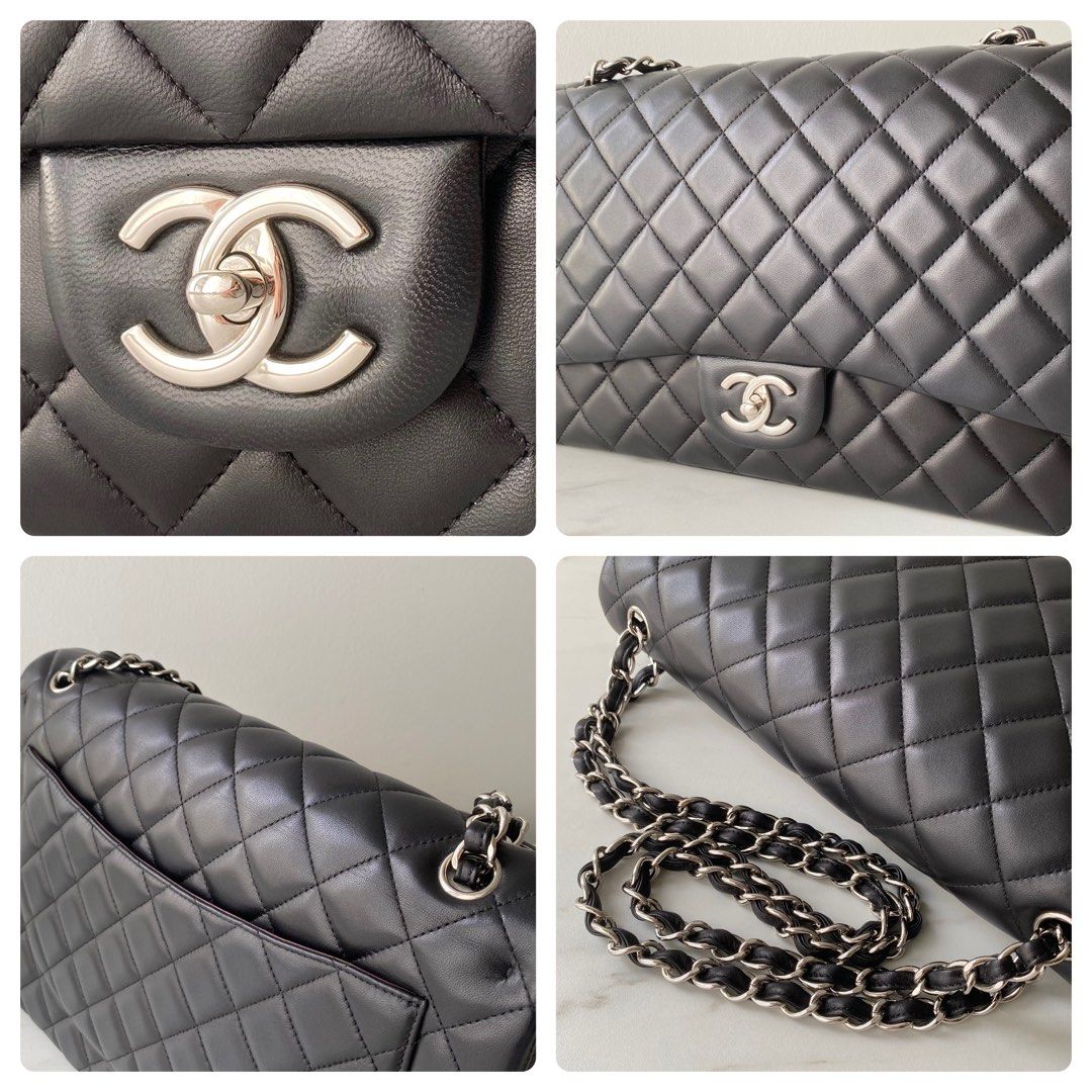 Chanel Classic Maxi Black Quilted Lambskin Double Flap Bag, Luxury, Bags &  Wallets on Carousell