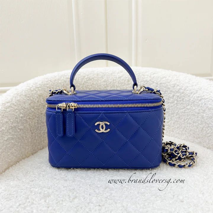 Chanel 22P Top Handle Mini Vanity with Chain Lambskin Light Blue LGHW