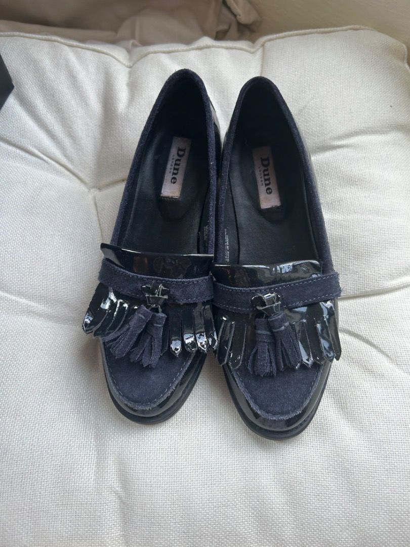 Dune Patent Suede Navy Loafers Size 37