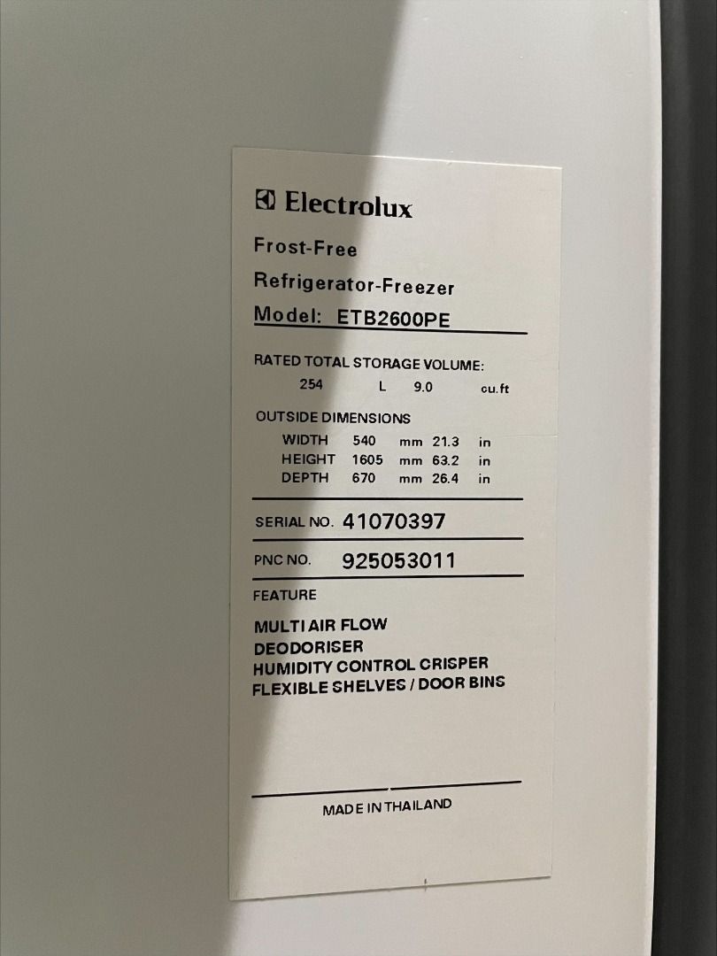 Electrolux Refrigerator Model ETB2100PE, TV & Home Appliances, Kitchen
