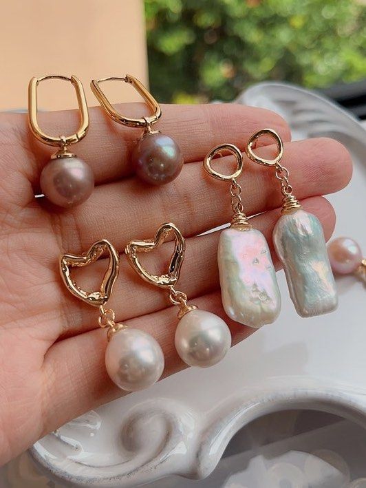 Freshwater Pearl Earrings Button Rectangle Water Drop Baroque Pearls Edison Pearl Irregular Shapes Classic