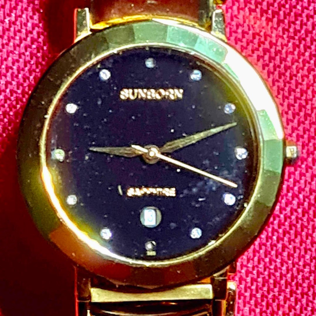 Gold Filled Sunborn Watch Unique Rare Sapphire Crystal