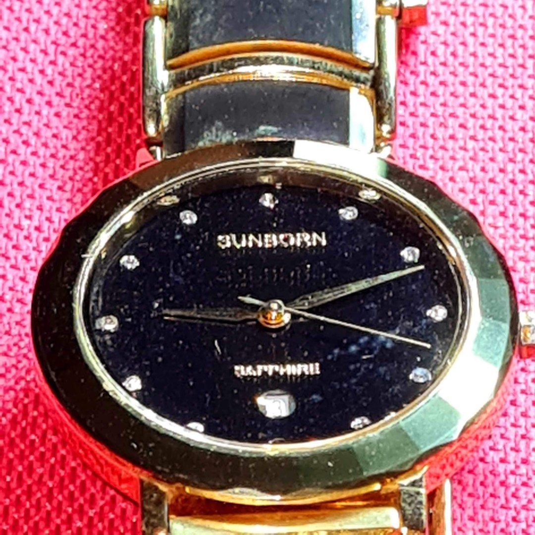 Sunborn Women's Two-tone Watch Round Black Dial Day & Date Indicators White  Index Hours on Two-tone Linked Band Unused Vintage Still New - Etsy