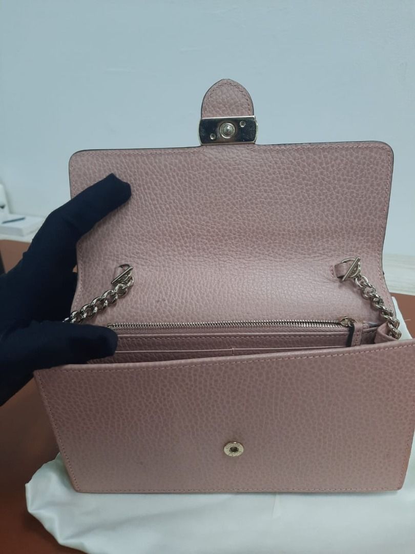 Interlocking G Wallet on Chain Leather Pink GHW