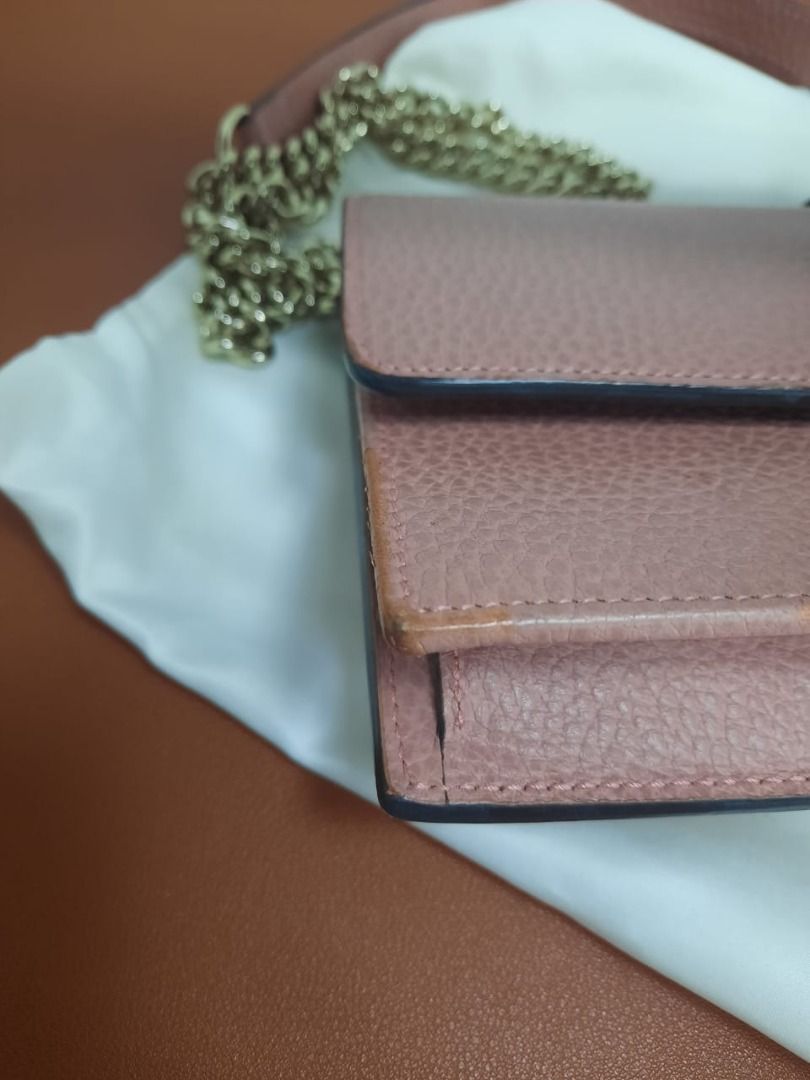 Interlocking G Wallet on Chain Leather Pink GHW