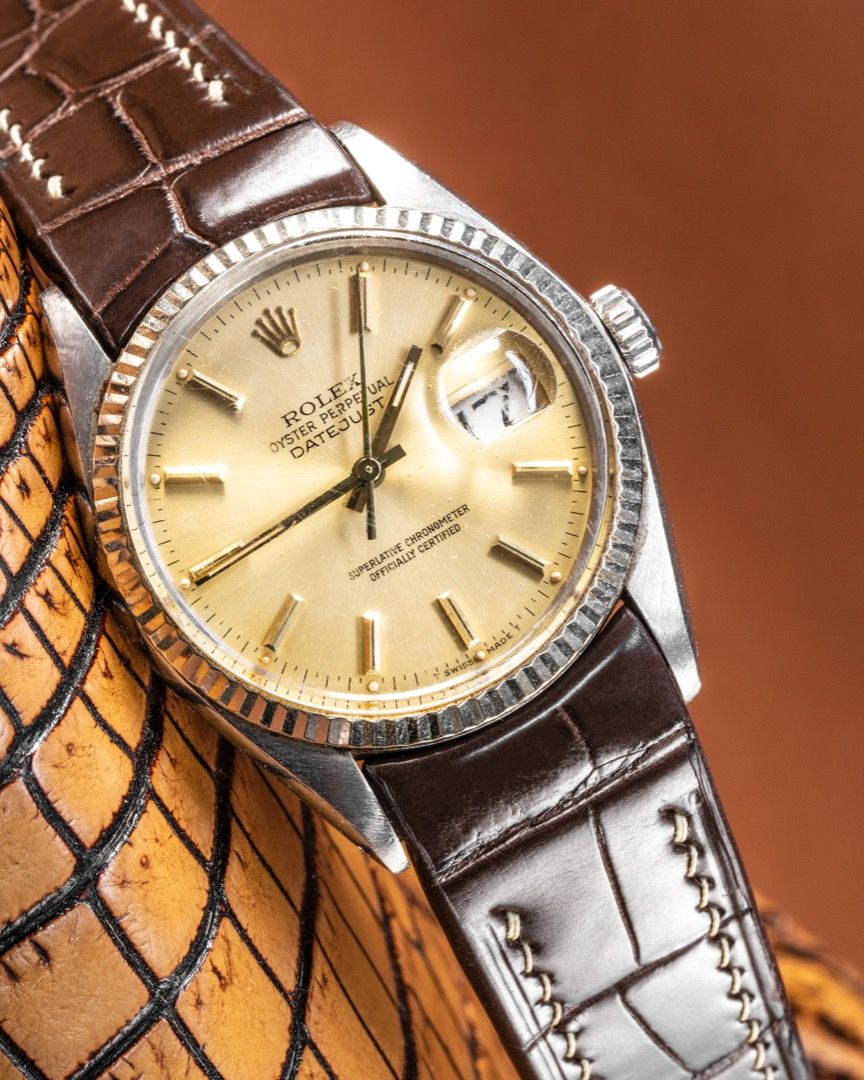 Handmade Hand stitched Watch Strap in Chocolate Brown Crocodile Leather For Client s Rolex Datejust Watch