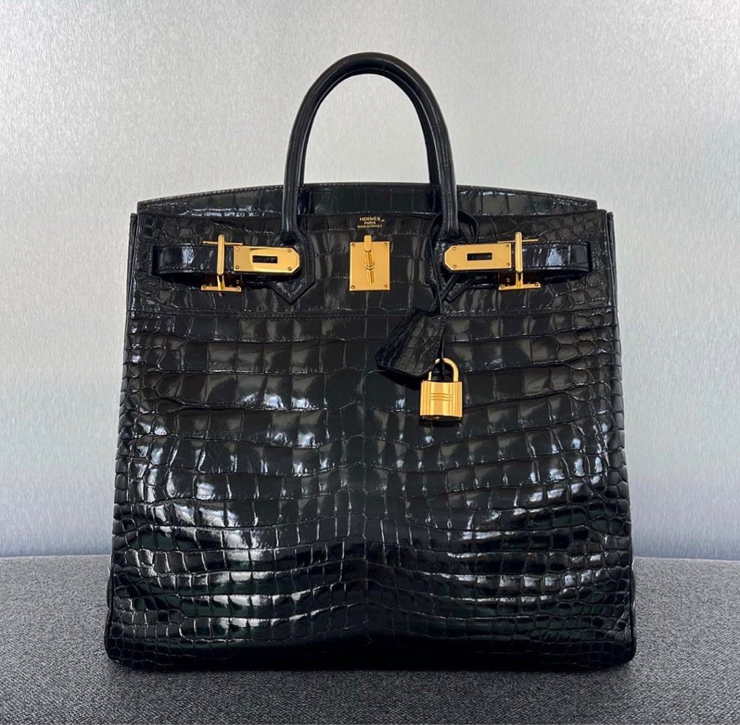 Hermes HAC 40 Black Shiny Porosus Ghw