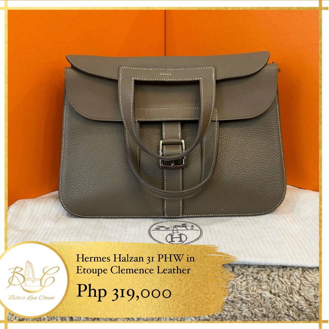 Hermes Halzan 31 Etoupe Clemence, Luxury, Bags & Wallets on Carousell