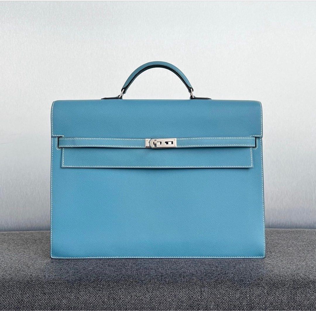 Hermes Kelly Depeches HSS 38 Briefcase Blue Electric Gold Hardware Epsom  Hardware