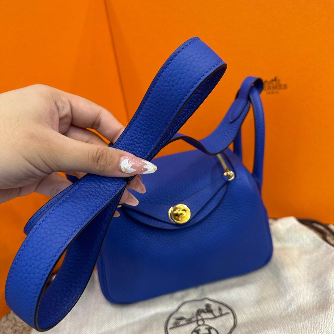 Authentic Hermes Lindy 30 in electric blue Clemence PHW