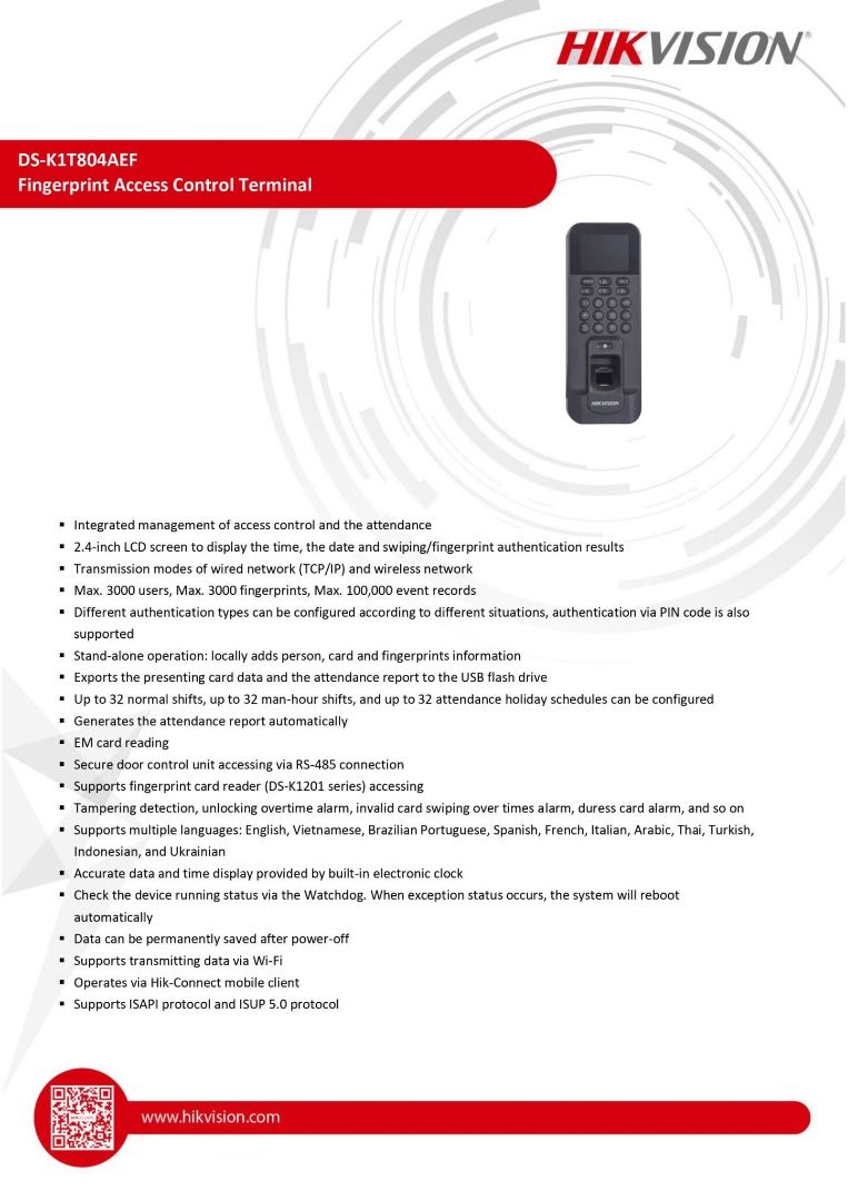 HIKVISION DSK1T804EF Fingerprint Door Access Control Terminal