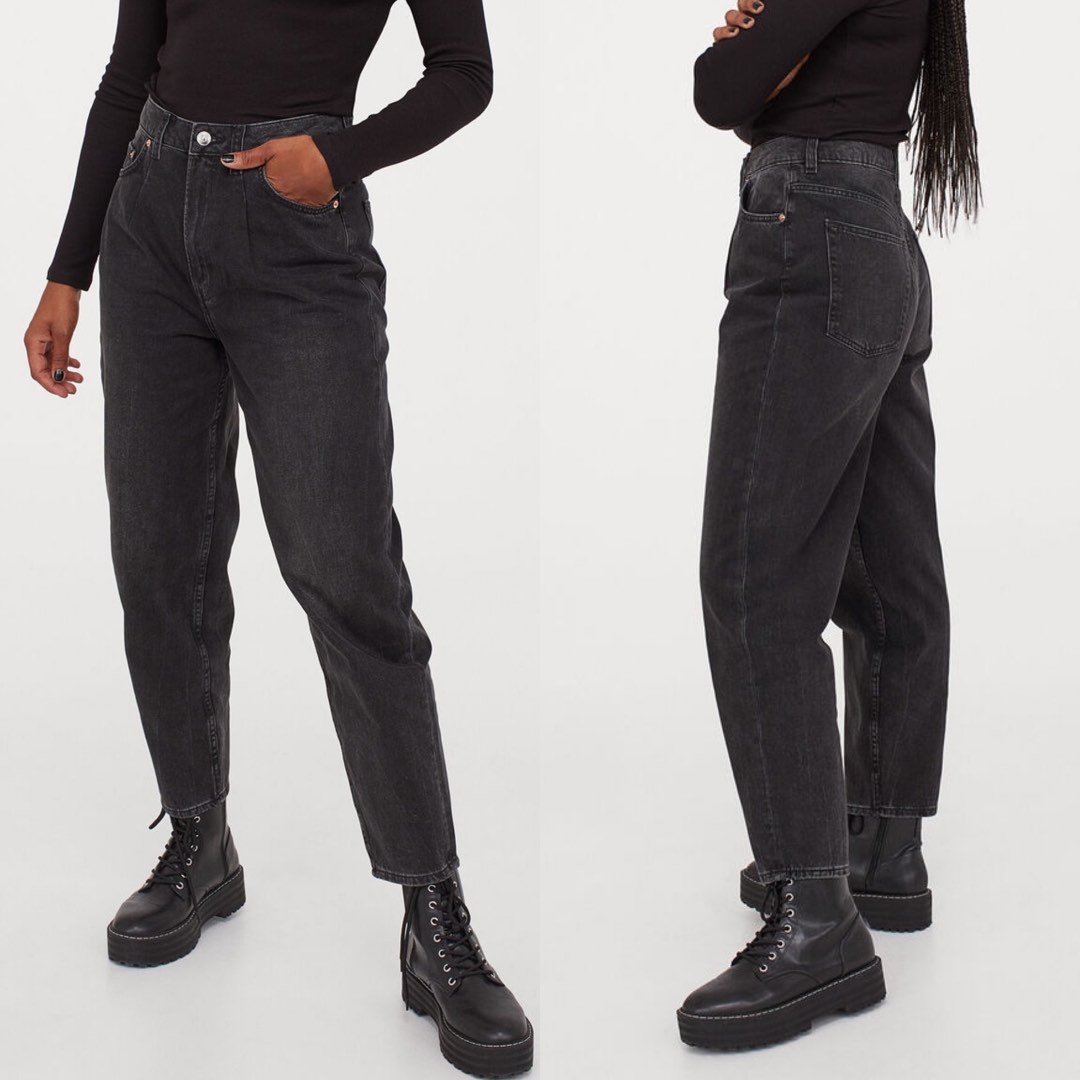 H&M Black wash dark grey Jeans ultra high waisted high rise mom ankle