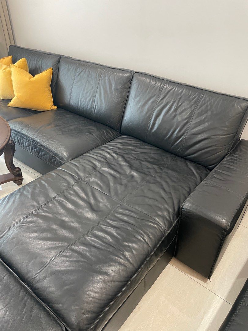 Black IKEA KIVIK genuine cowhide leather