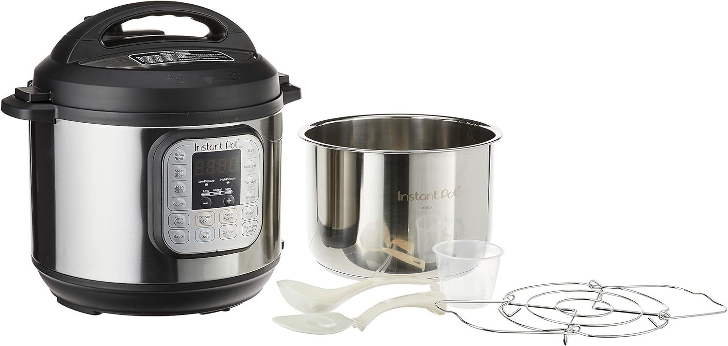 Instant Pot Duo 6 Quart Smart Pressure Cooker with Stainless Steel Inner Pot and Silicone Lid Grey