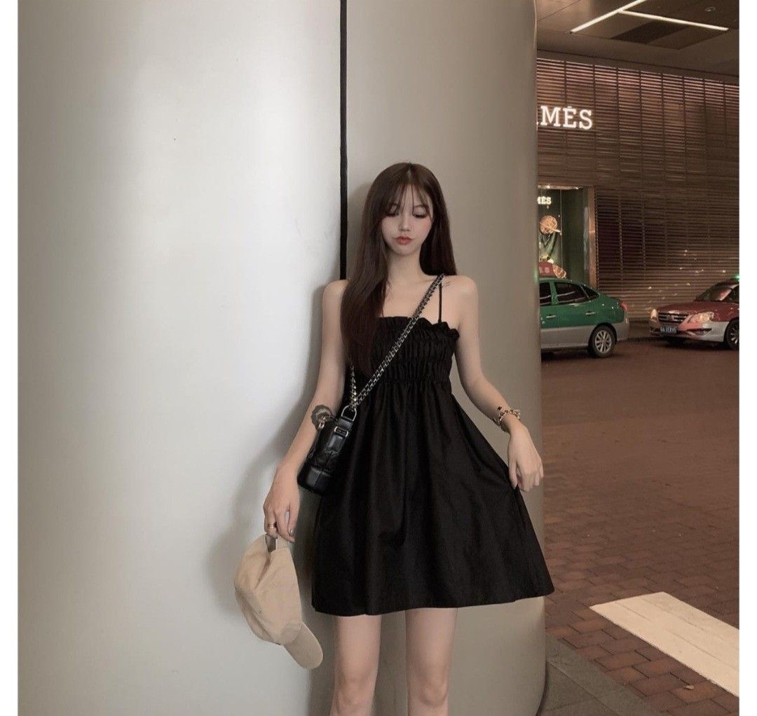 INSTOCK Cute black strap stretchable dress