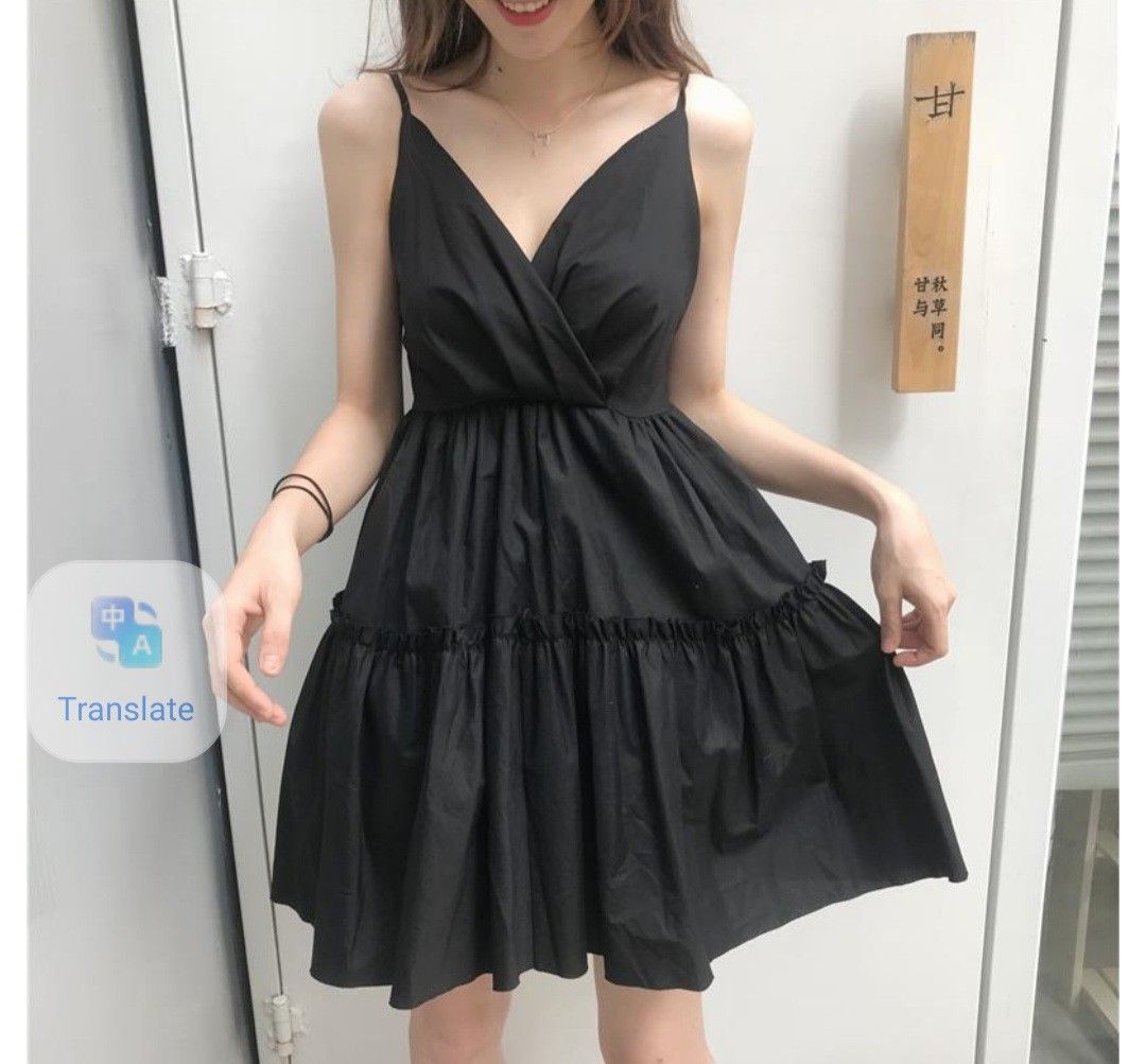 INSTOCK Sexy V cut tie back black dress Women s